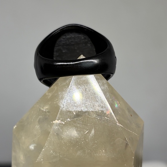 Genuine Howlite in Black Finish Scroll Work Stainless Steel Band Ring - Picture 5 of 6